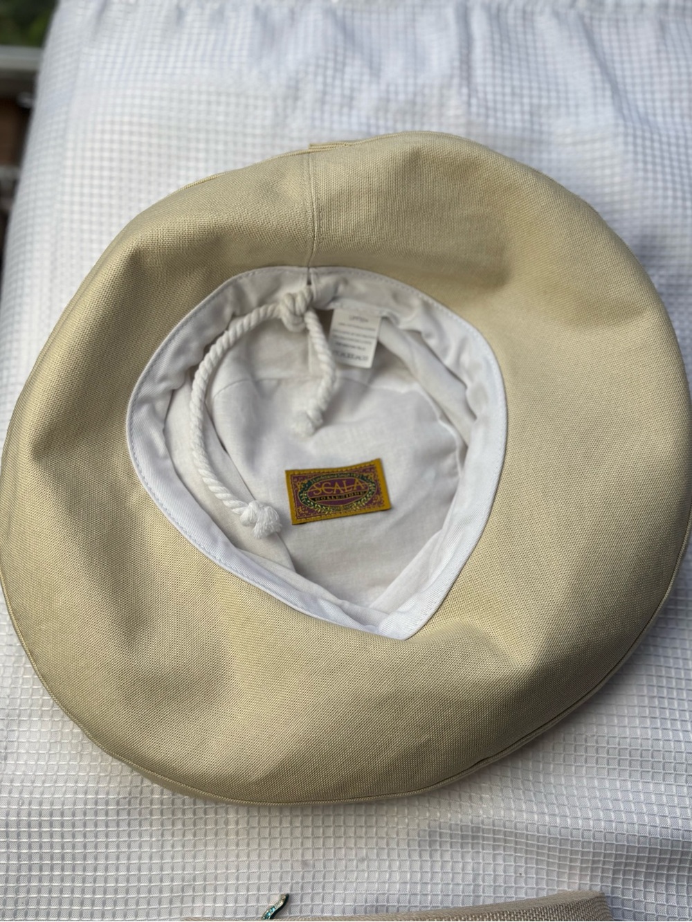 Scala Women's Wide Brim Cotton Sun Hat Beige UPF 50 + Packable Hat w Drawstring - Picture 7 of 12